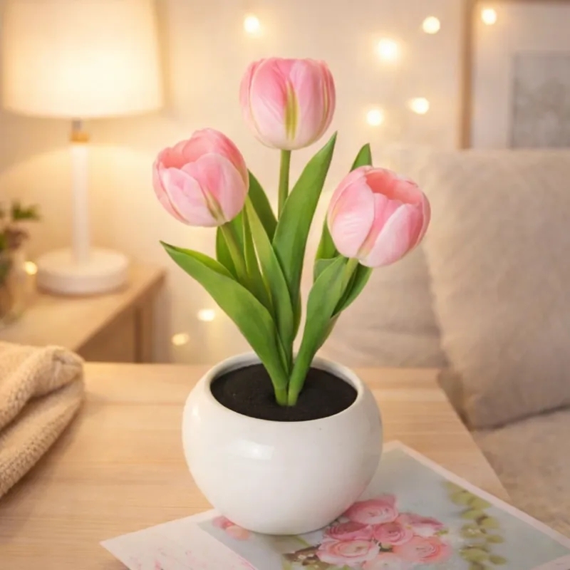LED Tulip Night Light Dimmable Plug-in Romantic Flower Lamp Artificial Bloom Mother’s Day Gift