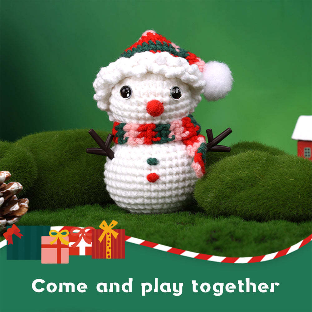 Christmas Snowman DIY Crochet Kit for Beginners with Step-by-Step Video Tutorials Gift for Adults and Kids