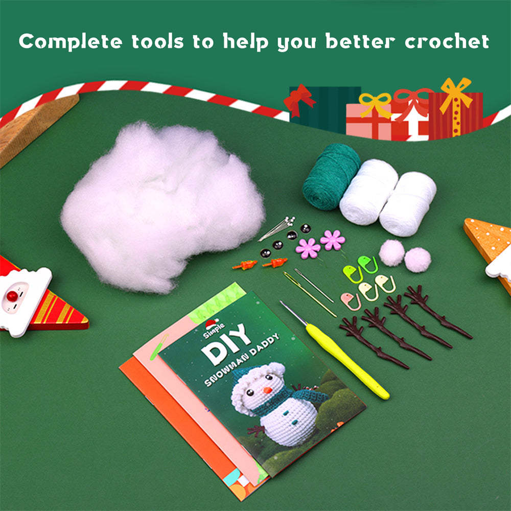 Christmas Snowman DIY Crochet Kit for Beginners with Step-by-Step Video Tutorials Gift for Adults and Kids
