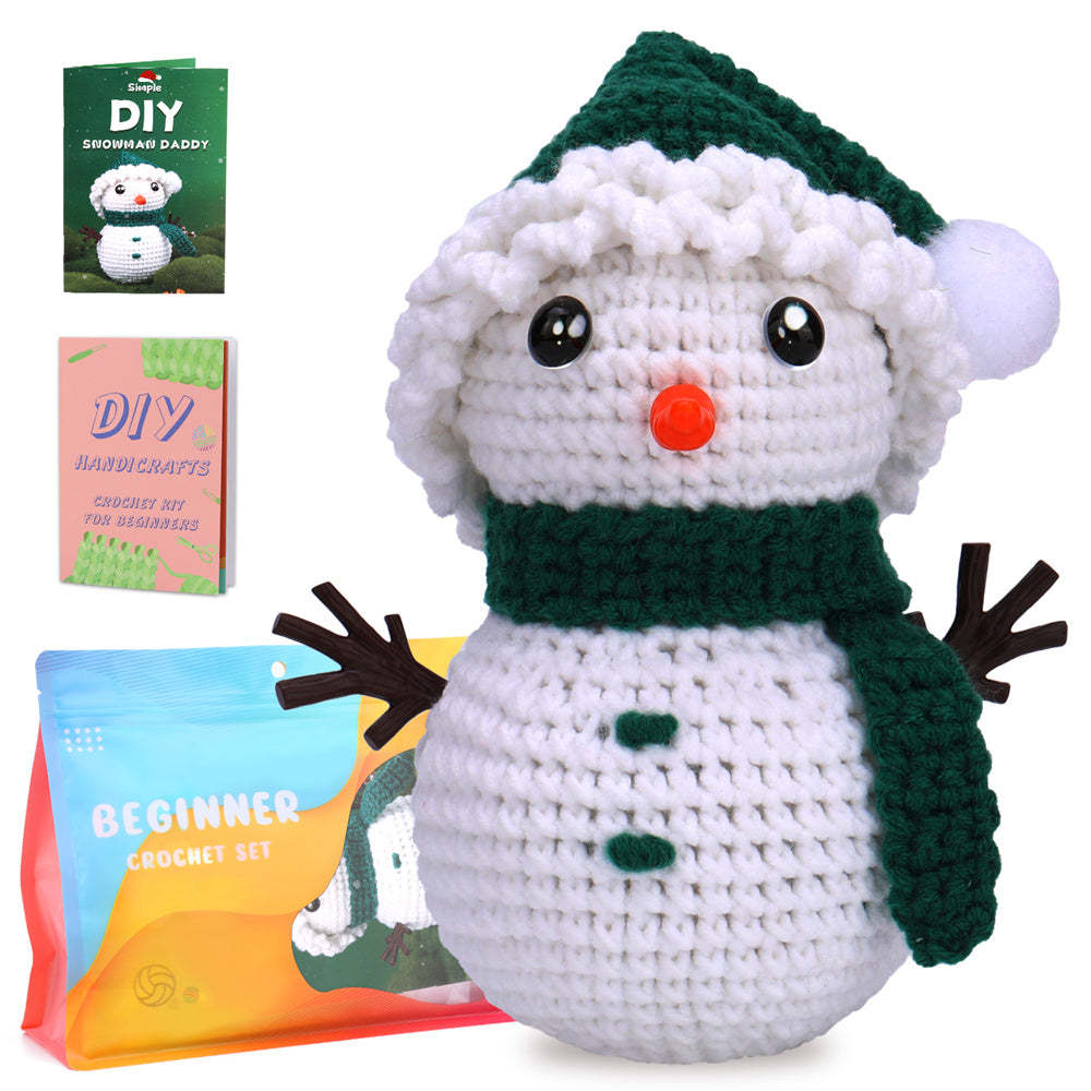 Christmas Snowman DIY Crochet Kit for Beginners with Step-by-Step Video Tutorials Gift for Adults and Kids
