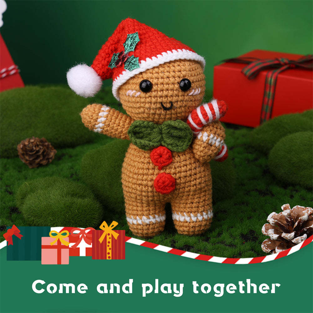 Christmas Gingerbread Man DIY Crochet Kit for Beginners with Step-by-Step Video Tutorials Gifts for Adults and Kids