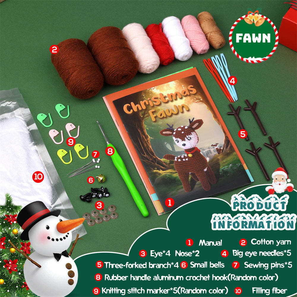 Christmas Deer DIY Crochet Kit for Beginners with Step-by-Step Video Tutorials Gifts for Adults and Kids