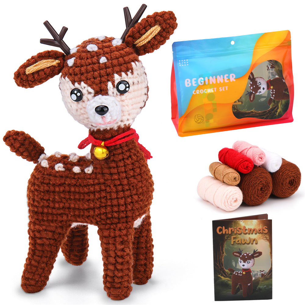 Christmas Deer DIY Crochet Kit for Beginners with Step-by-Step Video Tutorials Gifts for Adults and Kids