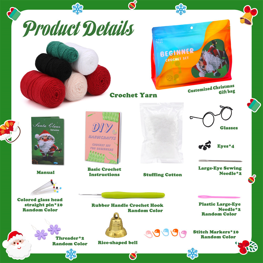 Christmas Santa DIY Crochet Kit for Beginners with Step-by-Step Video Tutorials Gifts for Adults and Kids