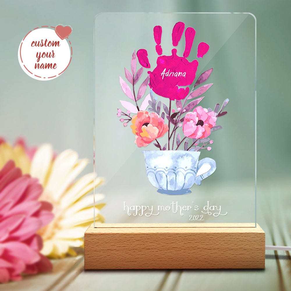 Custom Name and Date Night Light Handprint Lamp Mother's Day Gift