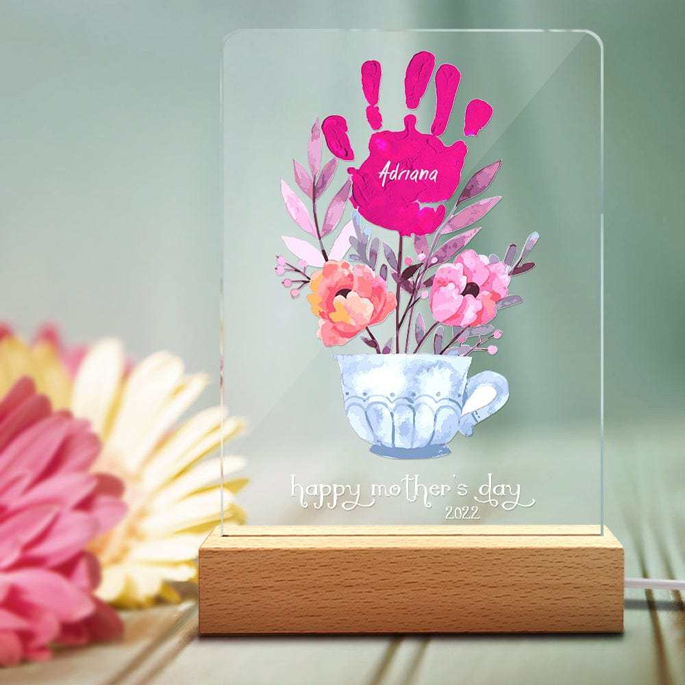 Custom Name and Date Night Light Handprint Lamp Mother's Day Gift