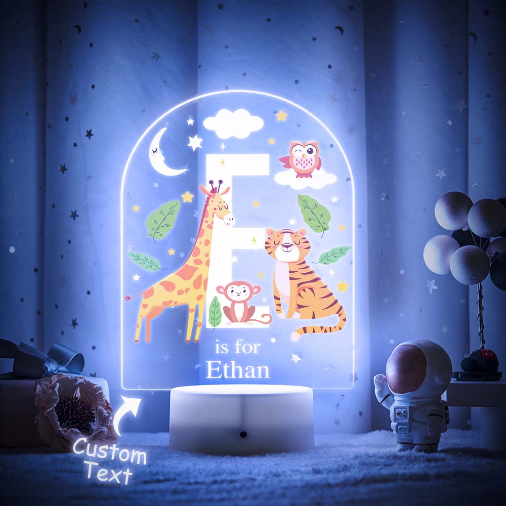 Personalised Animal Alphabet Led Color Changing Night Light Nursery Decor for Baby Have a Good Dream