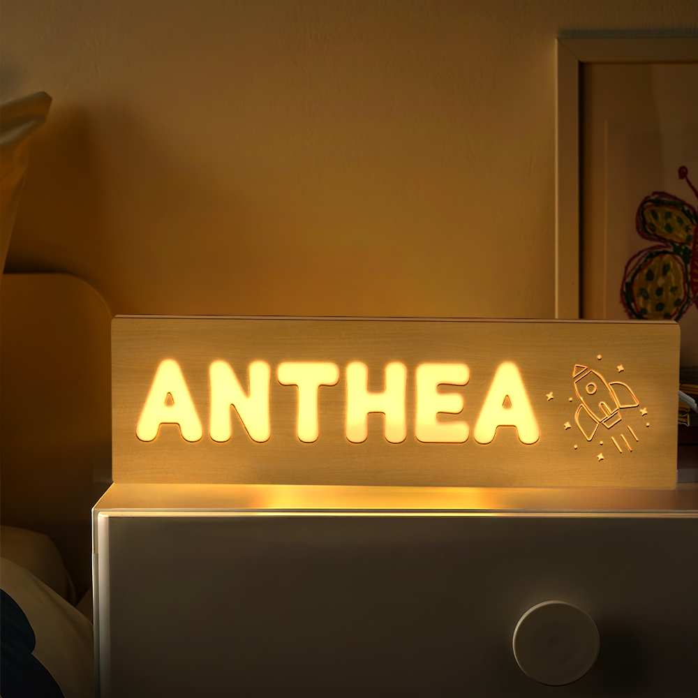 Personalized Baby Name Night Light Custom Wood Toddler Lamp