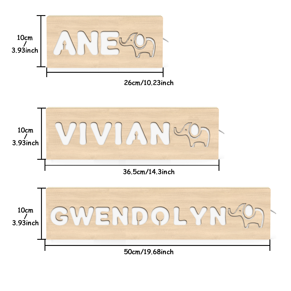 Personalized Baby Name Night Light Custom Wood Toddler Lamp