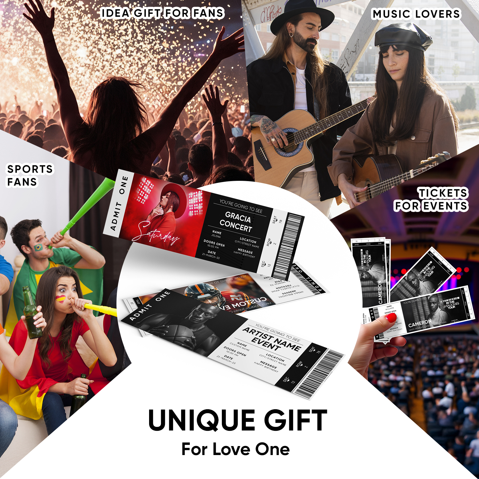 Personalized Photo & Text Custom Concert Ticket Keepsake – Memory Card for Special Moments