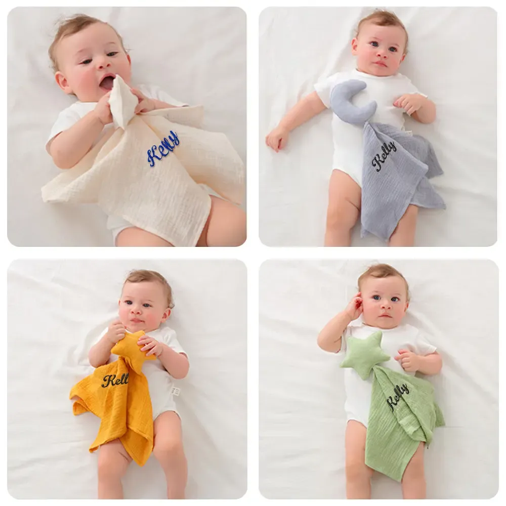 Personalized Soothe Towel Bibs Star Soft Sleeping Towel with Embroidered Name Gift for Baby