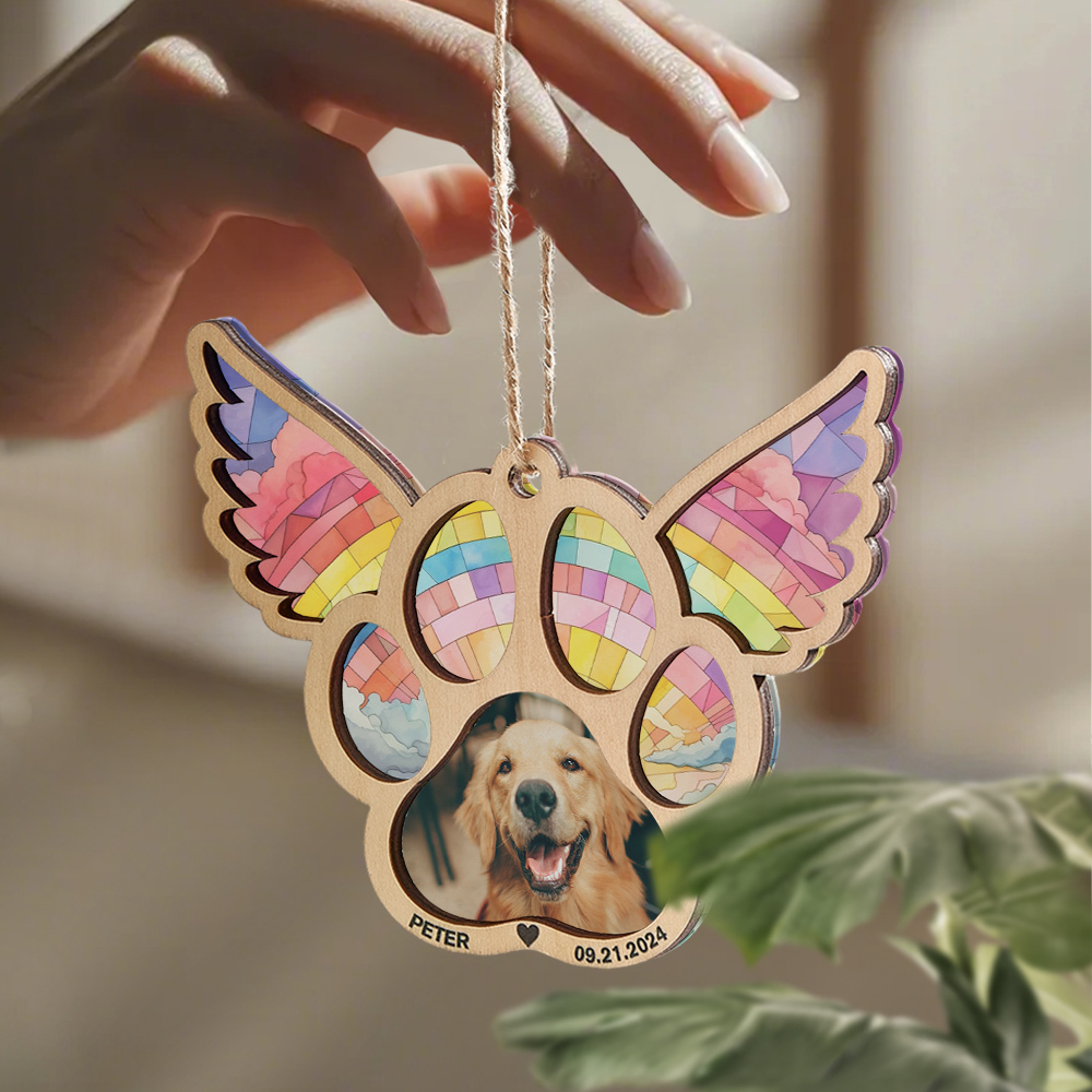 Personalized Pet Suncatcher Ornament with Photo Paw Print Ornament Memorial Gift for Pet Lovers