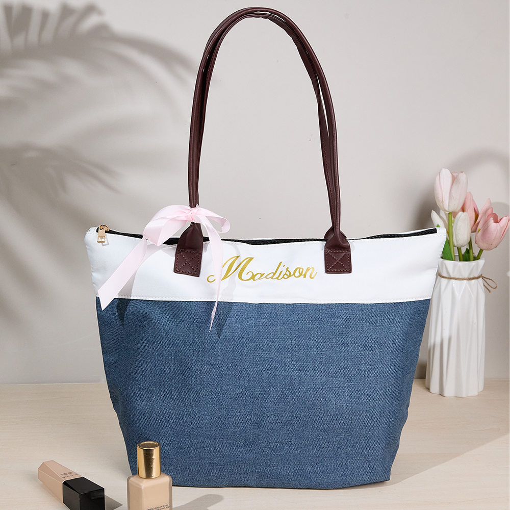 Personalized Bridesmaid Canvas Tote Name Bag with Handles & Ribbon Wedding Bridal Shower Bachelorette Gift for Bridesmaid