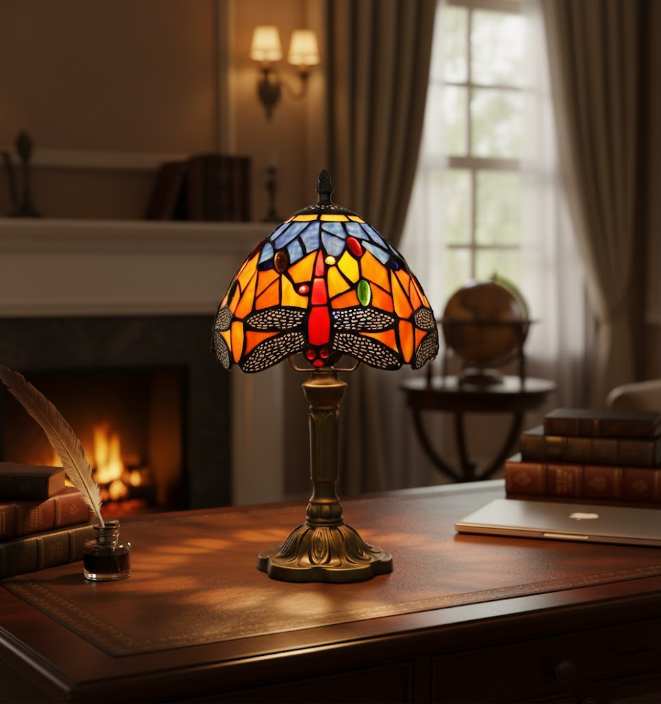 Tiffany-style Stained Table Lamp Vintage Bedside Reading Light Retro Ambient Home Decor