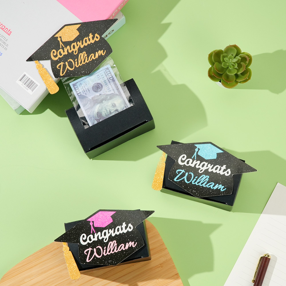 Personalized Graduation Cap Pull Out Money Gift Box Money Holder with 30pcs Transparent Bags Gift for Graduates