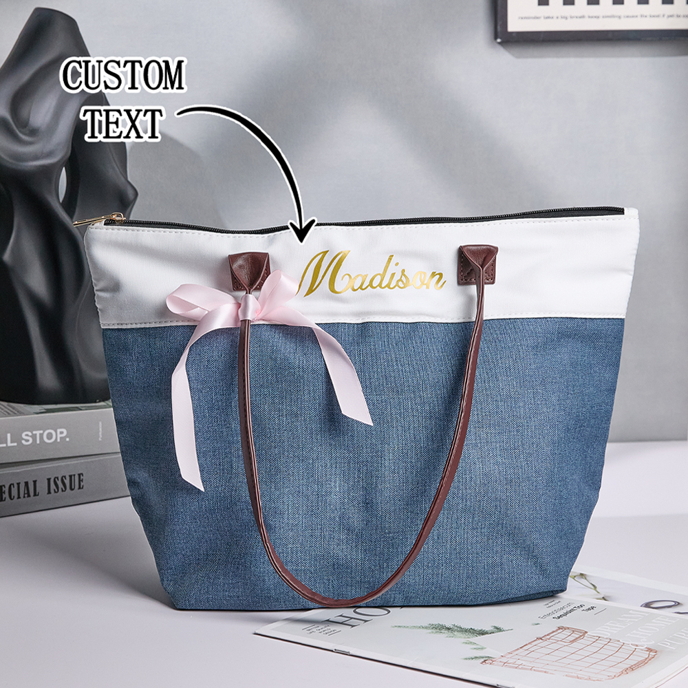 Personalized Bridesmaid Canvas Tote Name Bag with Handles & Ribbon Wedding Bridal Shower Bachelorette Gift for Bridesmaid