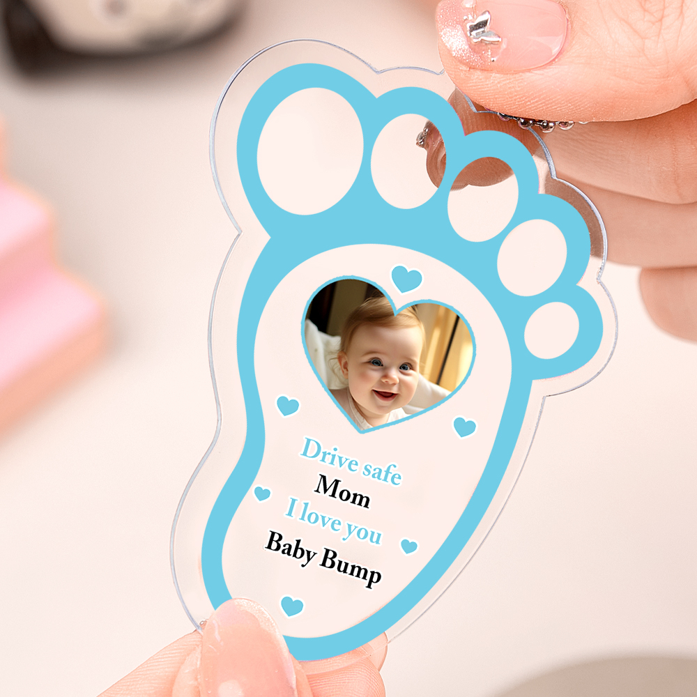 Personalized Drive Safe Baby Footprint Car Mirror Hanger Decoration Accessories Gift for Family