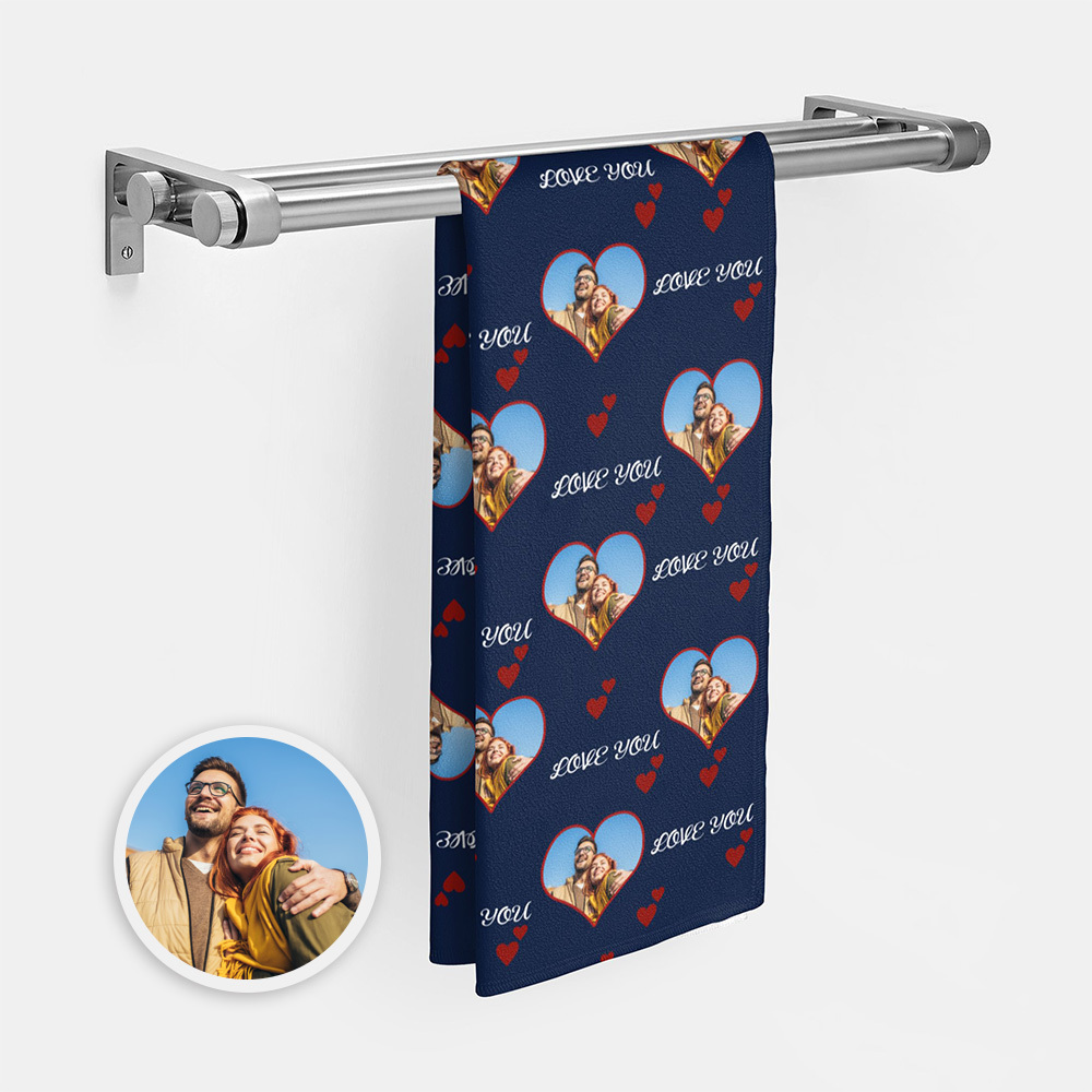 Customized Heart Photo Towel Custom Love You Couple Towel