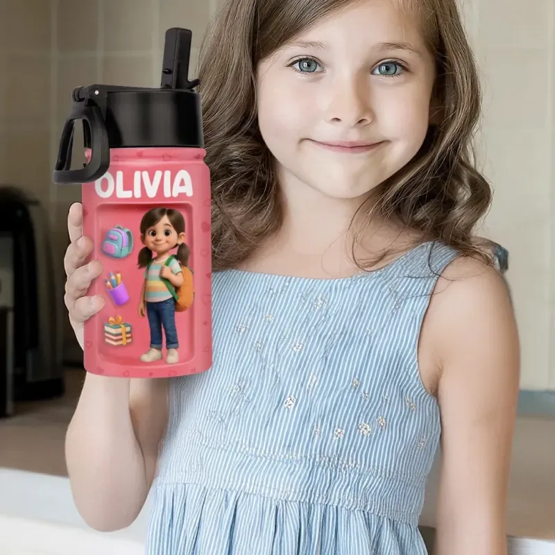 Custom Photo 3D Inflated Effect Printed Kids Water Bottle - Personalized Back To School Gifts For Kids - Fuel Your Bright Young Mind