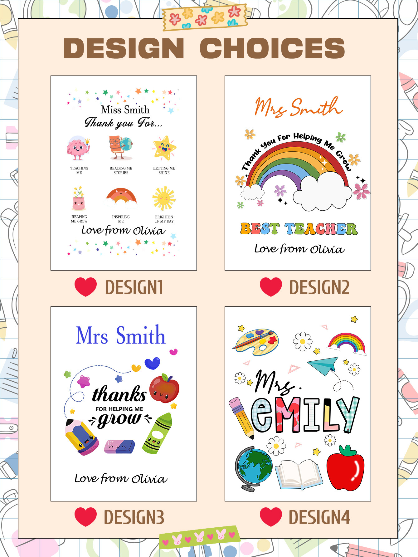 Custom Engraved Back to School Transparent Night Light with Stationery Design White Light Teacher's Day Gift