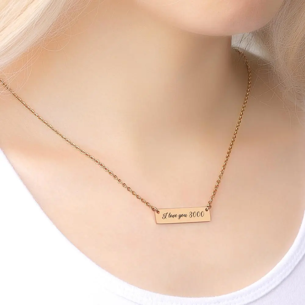 Personalized Text I Love You 3000 Bar Necklace – Custom Engraved Pendant Jewelry Gift for Her