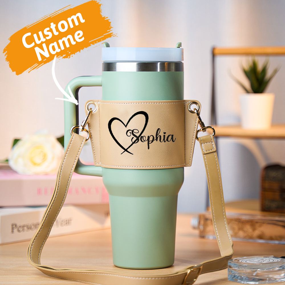 Personalized Water Bottle Carrier Bag for 40oz Stanley Tumbler with Adjustable Strap Gift for Her