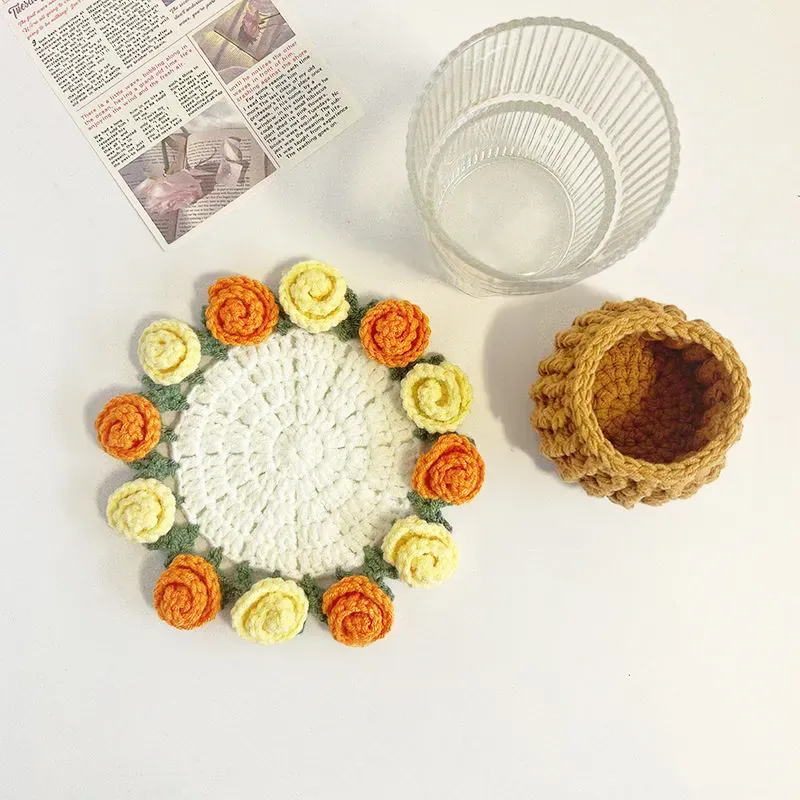 Handmade Crochet Flower Coaster Crochet Flower Bouquet Coaster Gift for Her