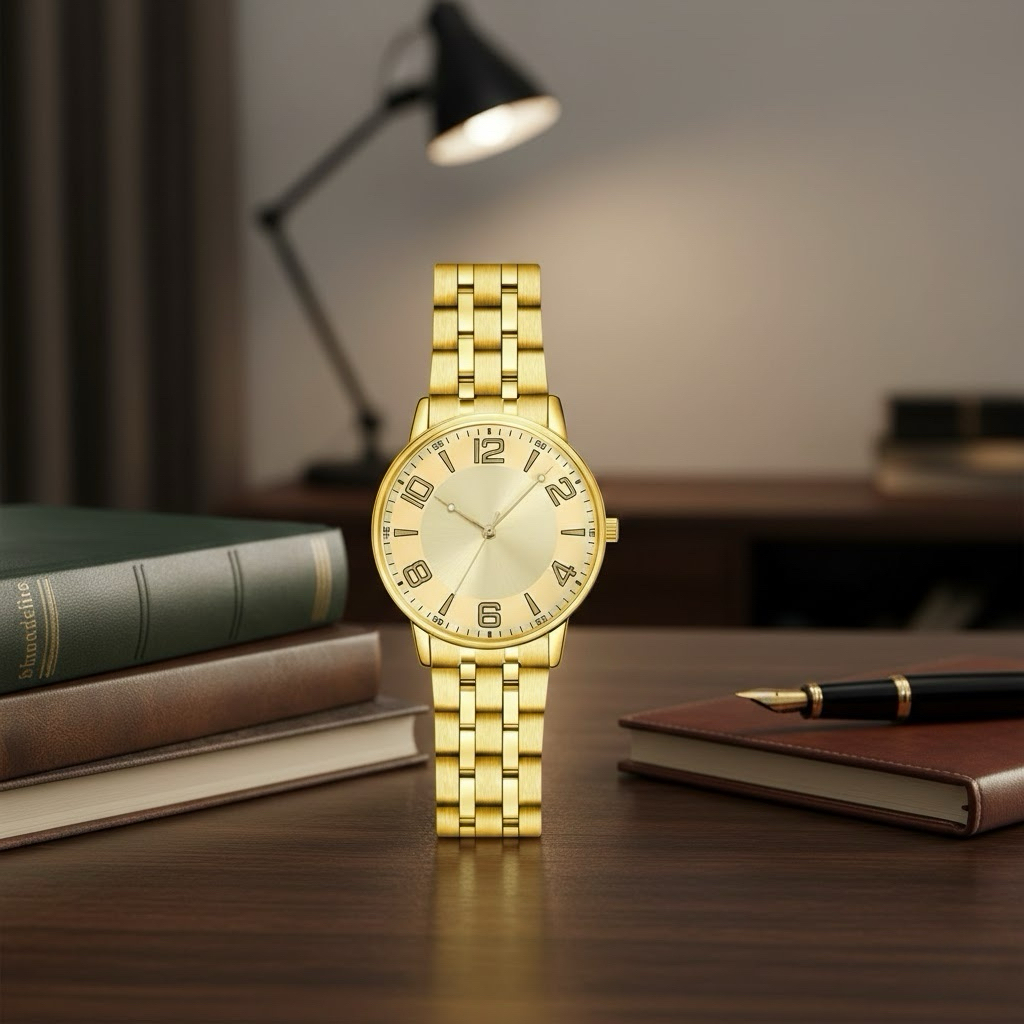 Luxury Men's Golden Watch - Elegant Timepiece Valentines Gift