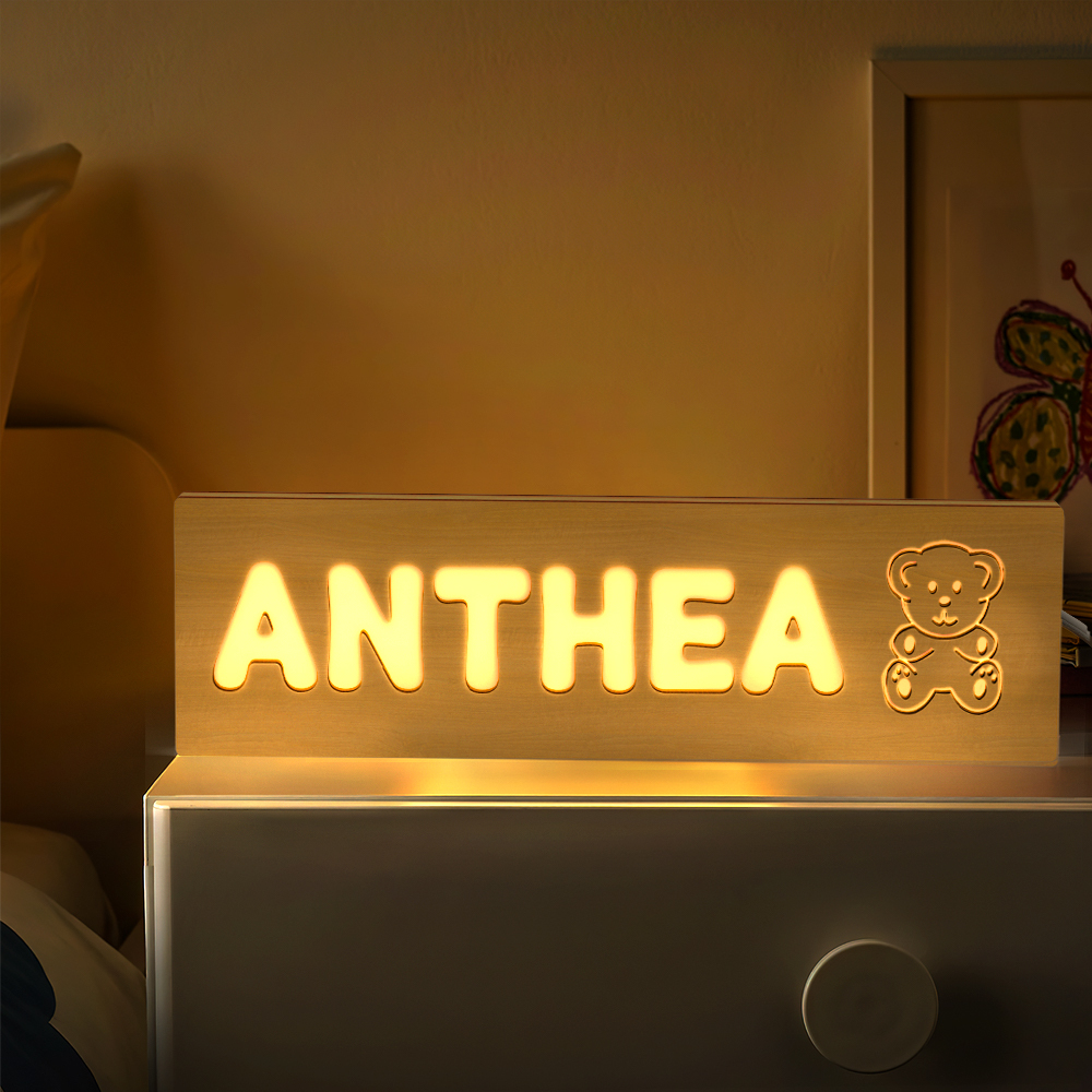 Personalized Baby Name Night Light Custom Wood Toddler Lamp