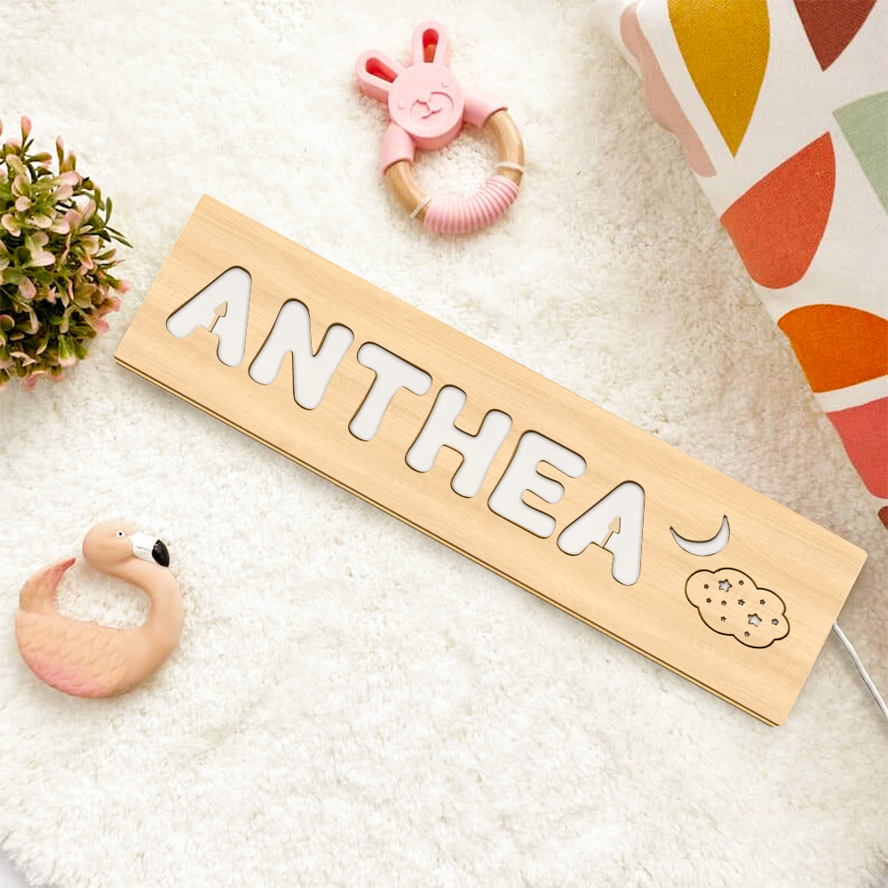 Personalized Baby Name Night Light Custom Wood Toddler Lamp