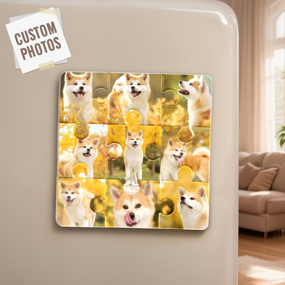 Personalized Photo Puzzle-Shaped Fridge Magnet – Custom Gift for Pet Lover