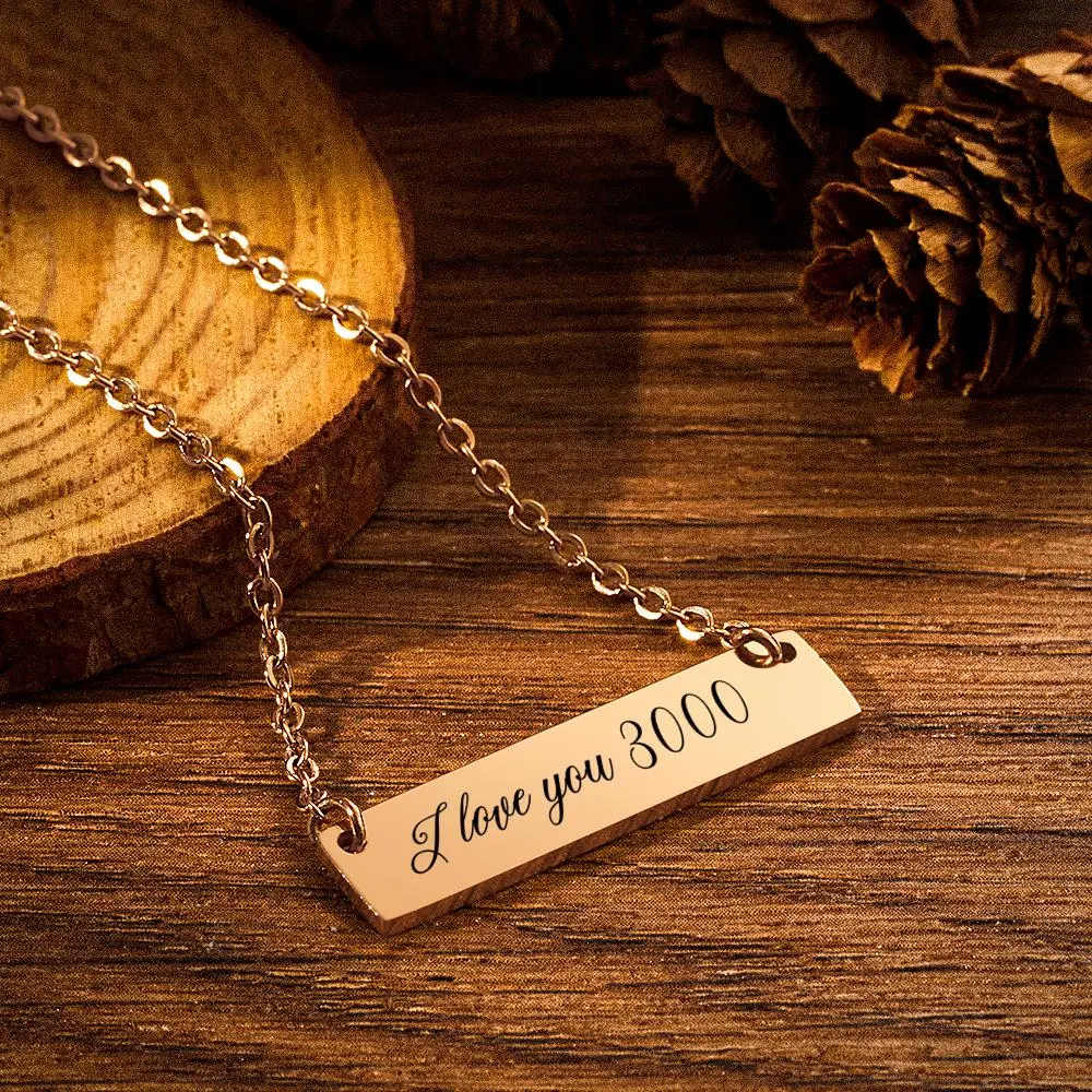 Personalized Text I Love You 3000 Bar Necklace – Custom Engraved Pendant Jewelry Gift for Her