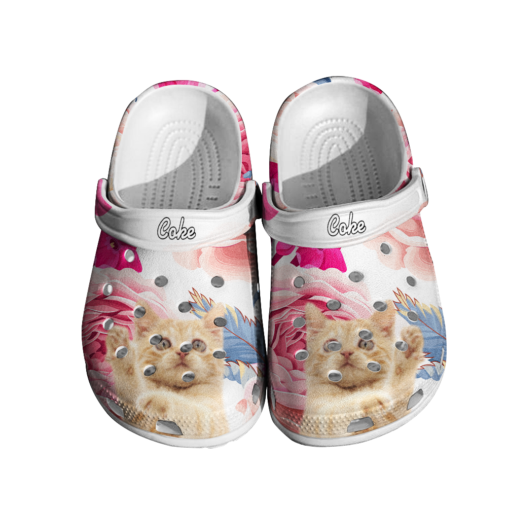 Personalized Pet Face Clogs Slipper with Name Funny Floral Print Clog Birthday Gift for Pet Lover