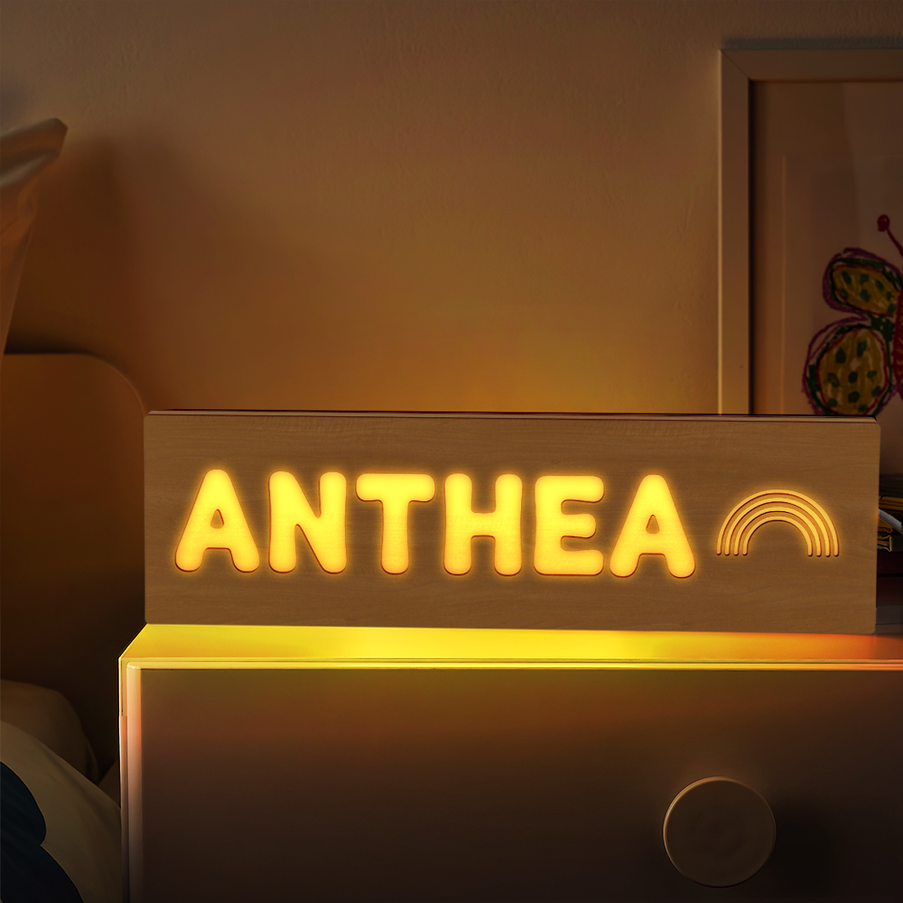 Personalized Baby Name Night Light Custom Wood Toddler Lamp