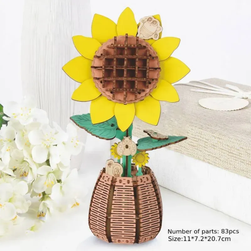 Sunflower DIY Wooden Flower Puzzle 3D Puzzle Mother's Day Gift for Mum