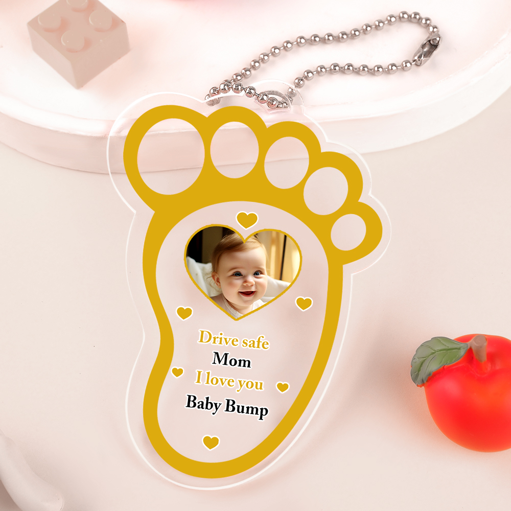 Personalized Drive Safe Baby Footprint Car Mirror Hanger Decoration Accessories Gift for Family