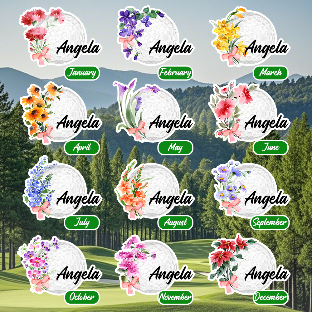 Personalized Birth Flower PU Leather Golf Scorecard Holder Birthday Gift for Golf Lover