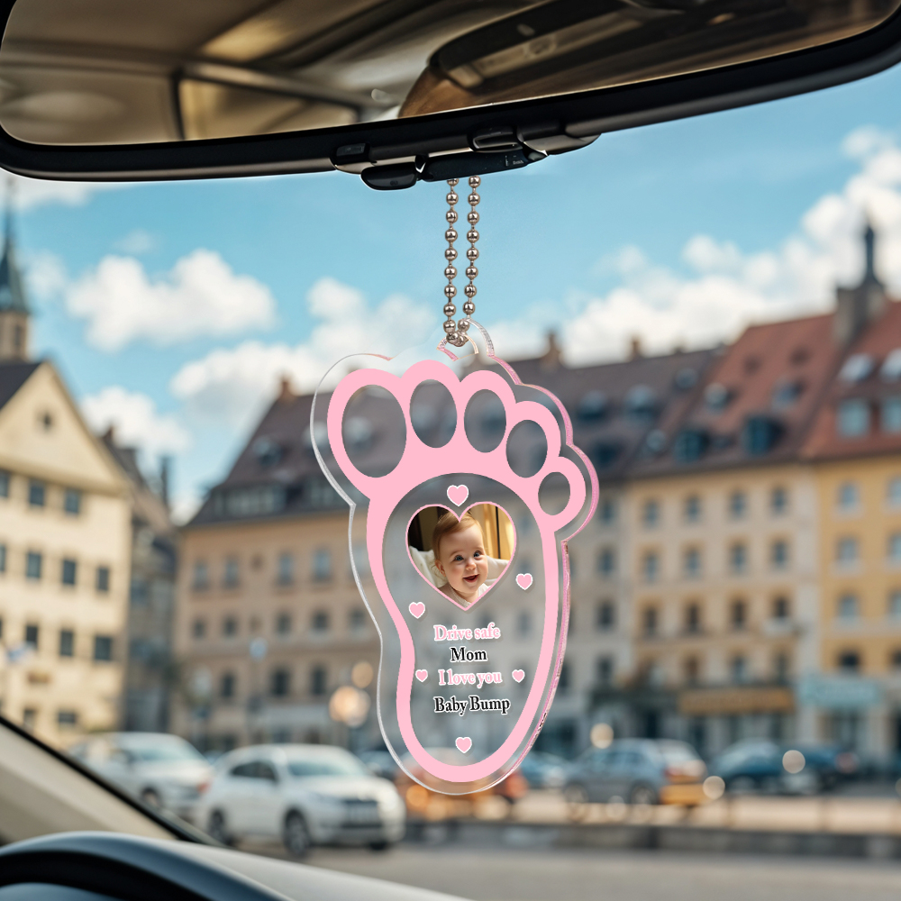 Personalized Drive Safe Baby Footprint Car Mirror Hanger Decoration Accessories Gift for Family