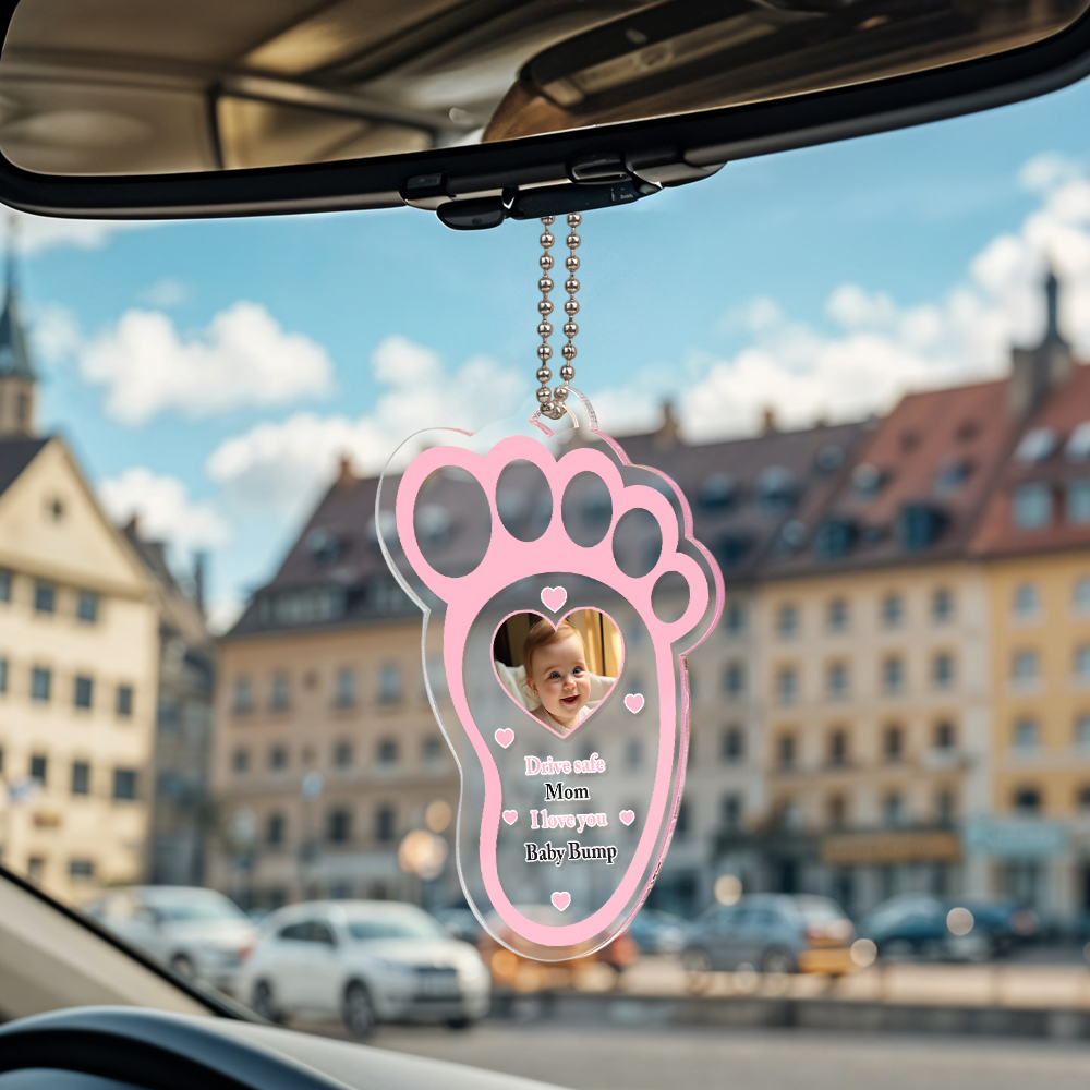 Personalized Drive Safe Baby Footprint Car Mirror Hanger Decoration Accessories Gift for Family