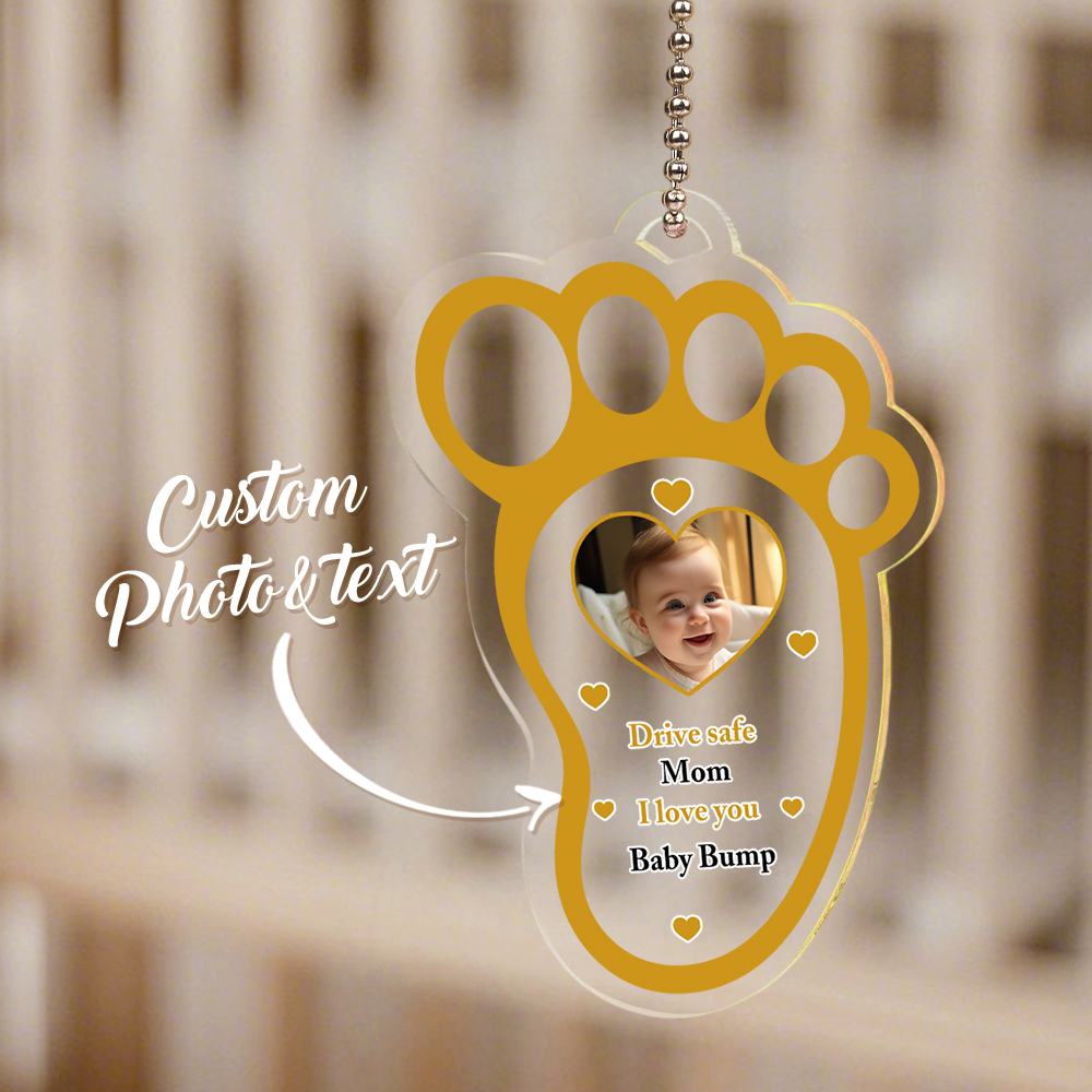 Personalized Drive Safe Baby Footprint Car Mirror Hanger Decoration Accessories Gift for Family