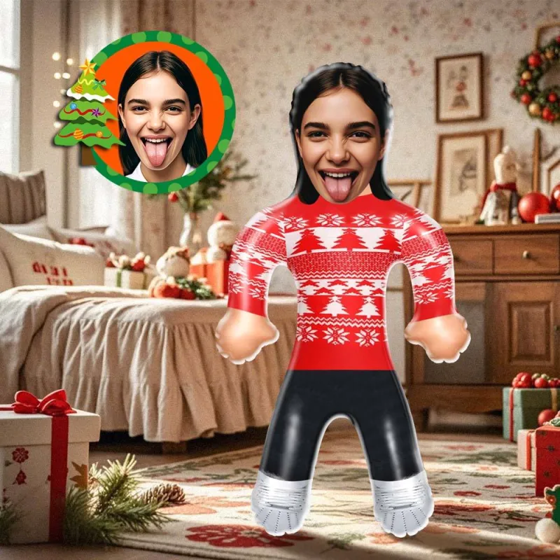 Custom Face Red Christmas Jumper Blow Up Dolls Funny Inflatable Balloon Custom Air Doll for Party Favors Christmas Gifts