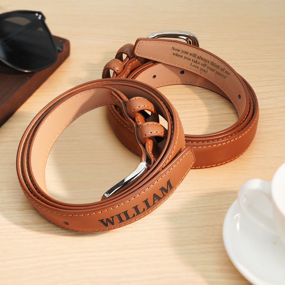 Personalized Men's PU Leather Belt with Engraved Text Birthday Anniversary Gift for Him