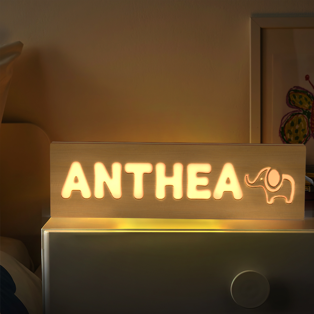 Personalized Baby Name Night Light Custom Wood Toddler Lamp