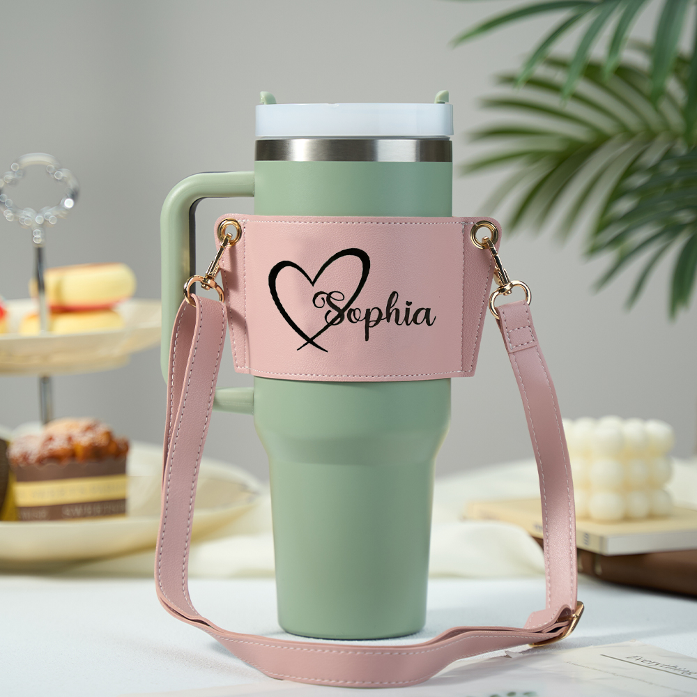 Personalized Water Bottle Carrier Bag for 40oz Stanley Tumbler with Adjustable Strap Gift for Her