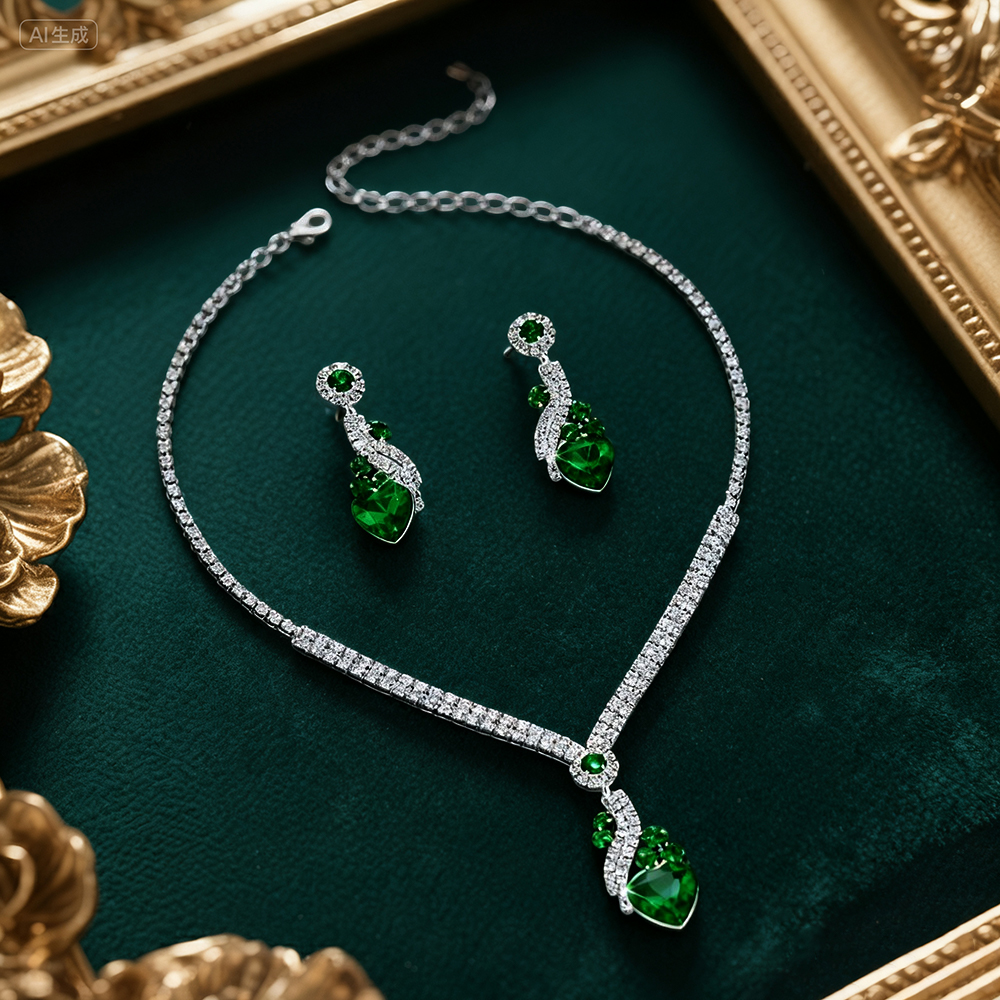 Bridal Rhinestone Heart Necklace and Earrings Set – Elegant Wedding Jewelry