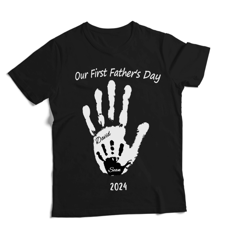 Personalized Our First Father’s Day Handprint Father T-Shirt Gift for Dad