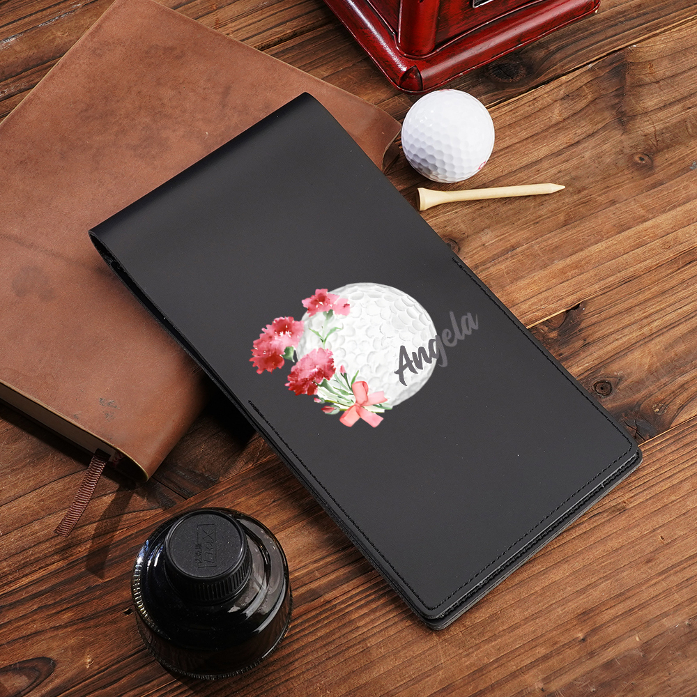 Personalized Birth Flower PU Leather Golf Scorecard Holder Birthday Gift for Golf Lover