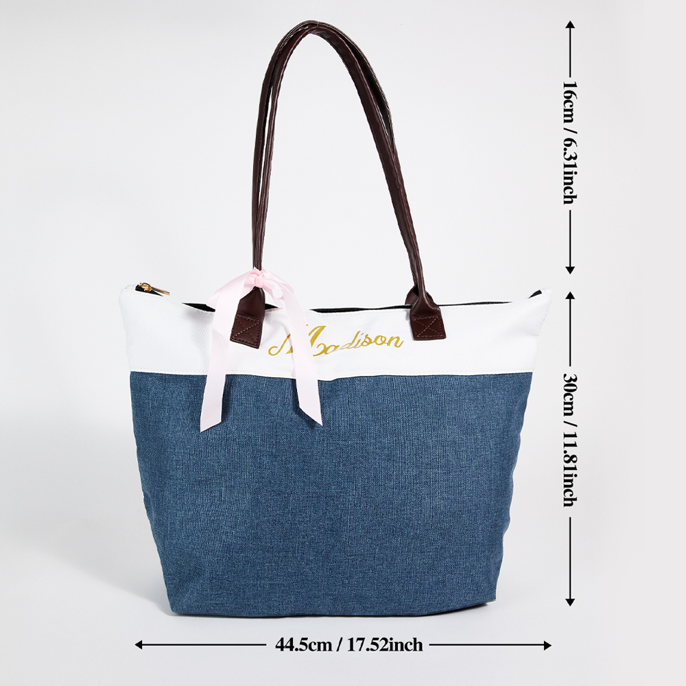 Personalized Bridesmaid Canvas Tote Name Bag with Handles & Ribbon Wedding Bridal Shower Bachelorette Gift for Bridesmaid