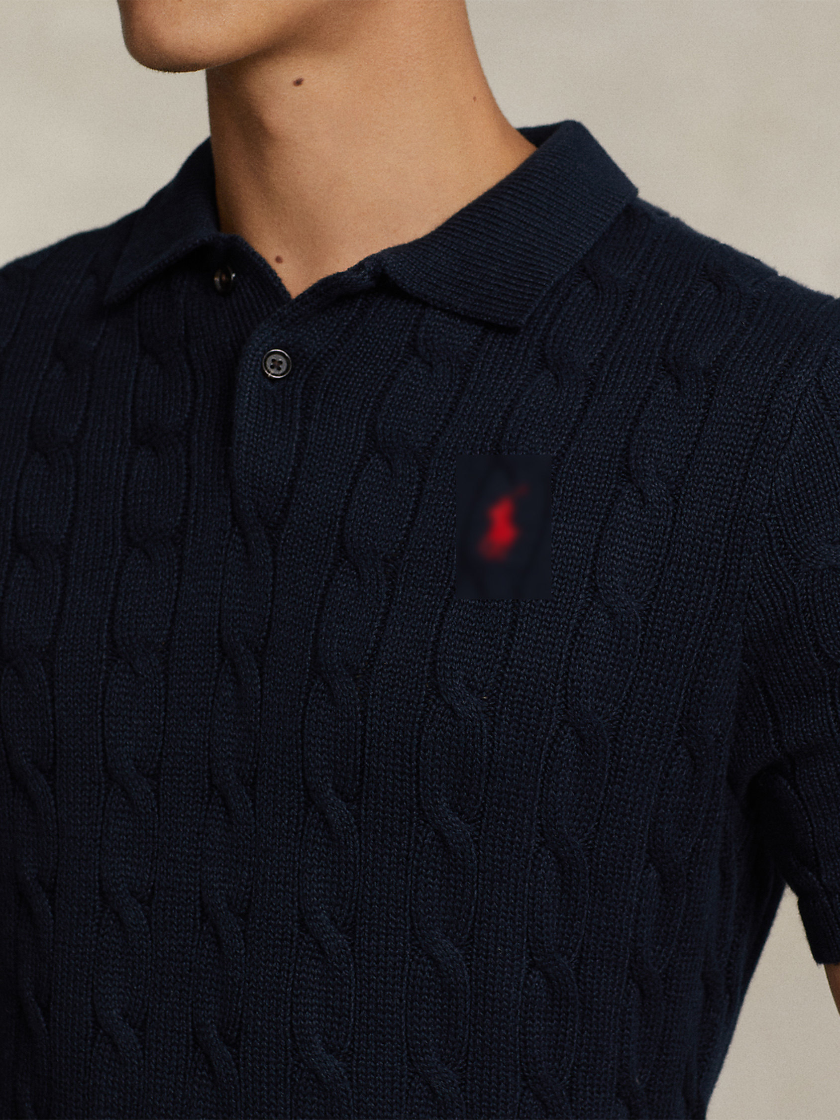 Classic Cable Knit Polo Sweater – Navy Cotton