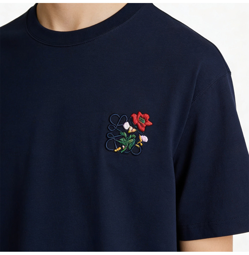 Floral Embroidered Crew Neck T-Shirt -- Luxury Feel